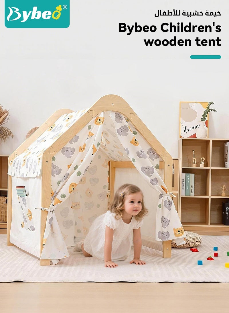 Bybeo Kids Play Tent, Wooden Children Tent House, Kids Playhouse with Side Storage Bags, Toddler Activity Center for Indoor & Outdoor for Girls Boys, Super Stable - Image 2